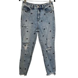 Material Girl Butterfly Embroidered Mom Jeans Size 9